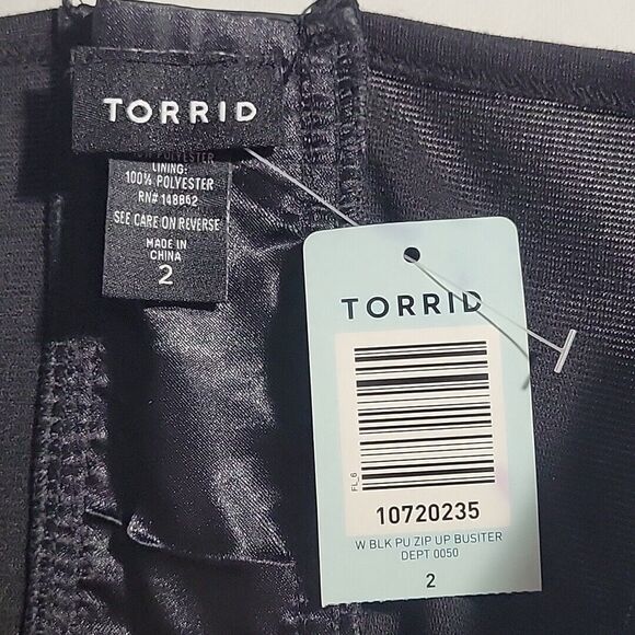 Torrid Zip Front Faux Leather Corset Top Womens Plus Size 2 Black Strapless NWT - Picture 4 of 5